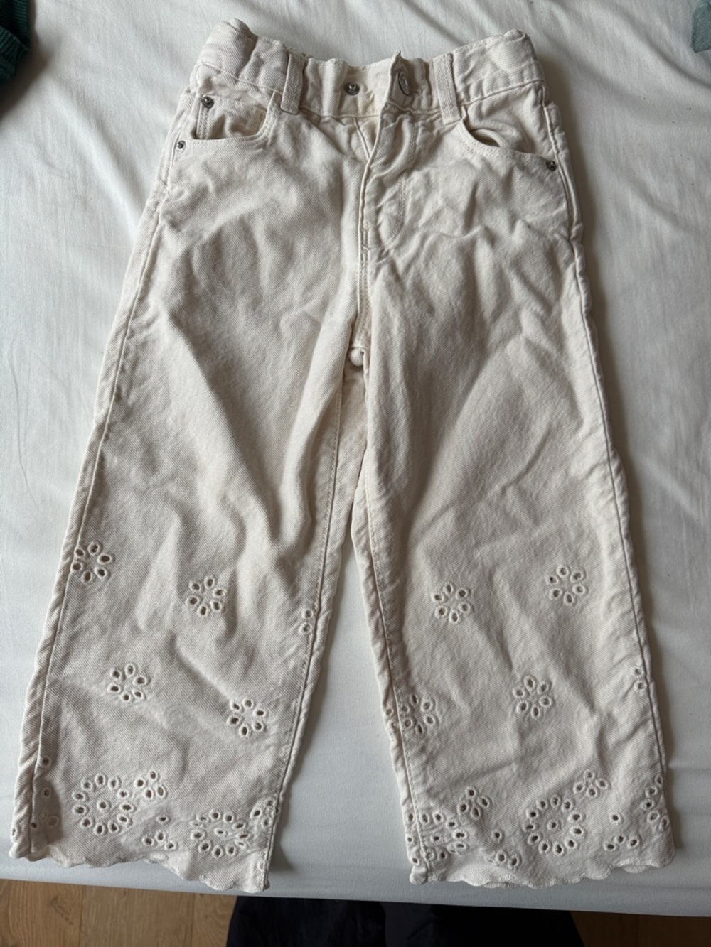 Zara Cream Eyelet Flare Jeans